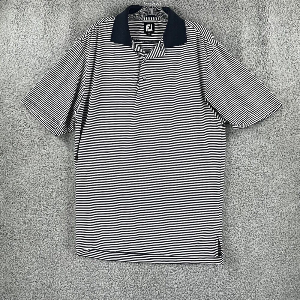 Footjoy Golf Polo Shirt Mens Medium Blue White Striped Short Sleeve FJ